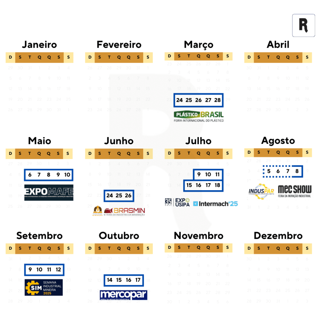 Calendário das feiras da indústria metalmecânica, do plástico e da mineração em 2025