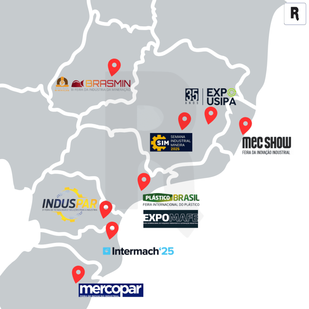 Mapa das feiras da indústria metalmecânica, do plástico e da mineração em 2025