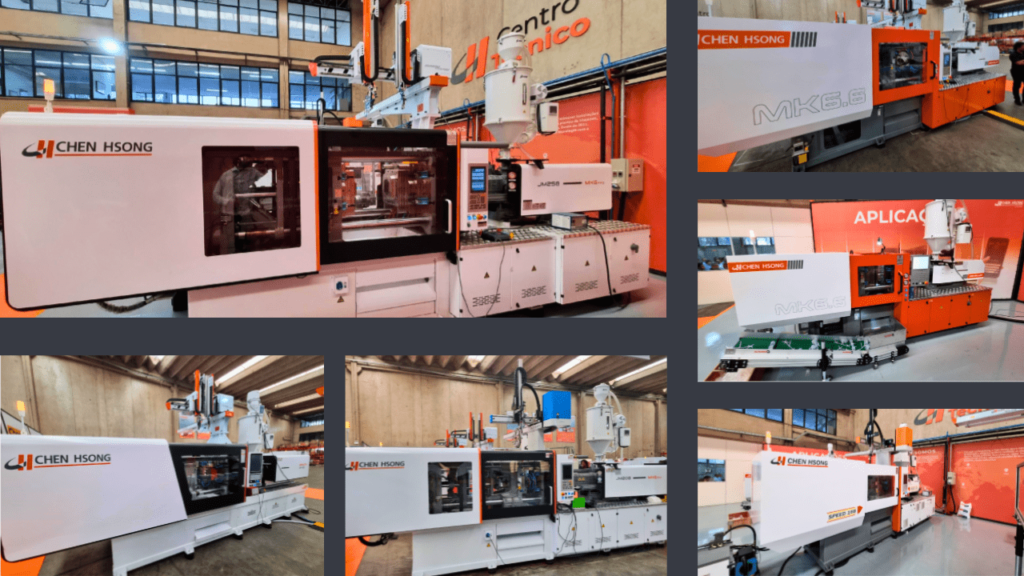 Máquinas em operação durante o evento Tech Talk na sede da Chen Hsong - Feira Plástico Brasil 2025