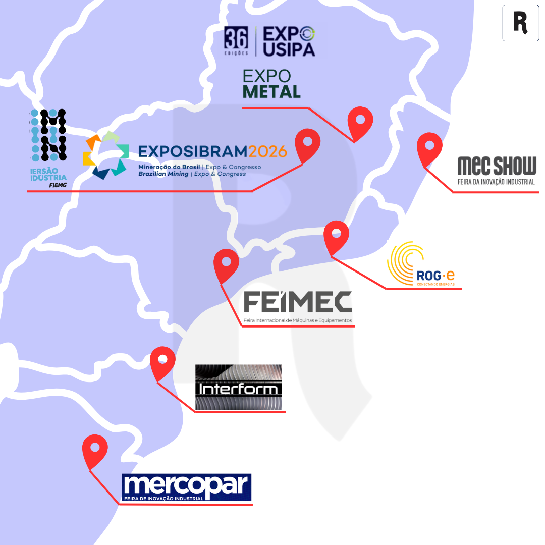 Mapa das feiras metalmecânica, do plástico, da mineração e de energia em 2026